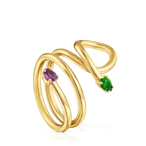 Powlekany 18-Karatowym Złotem Spiralny Pierścionek Z Kamieniami Szlachetnymi Tous Lio - Tous Rozmiar