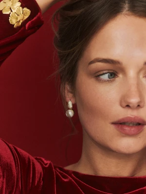 Pozłacane eleganckie kolczyki z imitacją pereł TARANKO