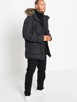 Praktyczna, ocieplana kurtka parka na zimę, z kapturem ze sztucznym futerkiem i detalami z imitacji skóry bonprix