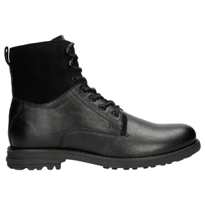 Czarne sznurowane trzewiki męskie z łączonych skór 24094-71 Wojas