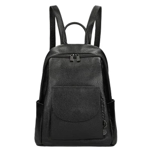 Czarny skórzany plecak damski ze srebrnymi zamkami 80331-51 Wojas