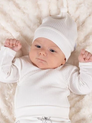 Prążkowana bawełniana czapka niemowlęca kremowa Nicol