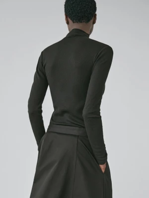 Prążkowana Bawełniana Koszulka Z Długim Rękawem - Czarny - - Massimo Dutti - Kobieta