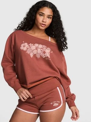 Prążkowana bluza z odkrytymi ramionami Campus Fleece Victoria's Secret Brązowy
