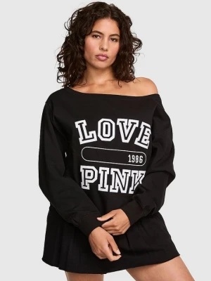 Prążkowana bluza z odkrytymi ramionami Campus Fleece Victoria's Secret Czarny
