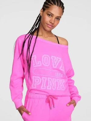 Prążkowana bluza z odkrytymi ramionami Campus Fleece Victoria's Secret Różowy