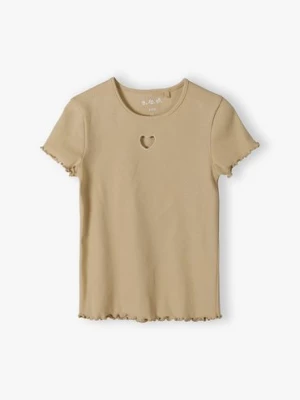 Prążkowana koszulka dla dziewczynki z ozdobnym serduszkiem - beżowa 5.10.15.