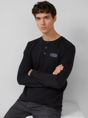 Prążkowana koszulka Henley z naszywką z metką s.Oliver czarny