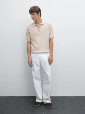 Prążkowana Koszulka Polo Z Bawełnianej Dzianiny - Beżowy - - Massimo Dutti - Mężczyzna