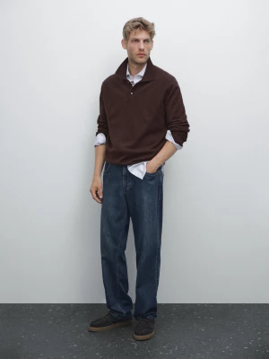 Koszulka Polo Ze 100% Kaszmiru Z Prążkowanej Dzianiny - Czerwone Wino - - Massimo Dutti - Mężczyzna