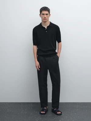 Prążkowana Koszulka Polo Ze 100% Bawełnianej Dzianiny - Granatowy - - Massimo Dutti - Mężczyzna