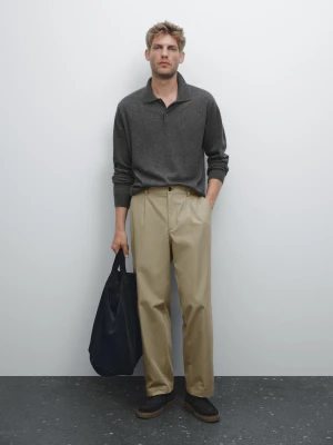 Prążkowana Koszulka Polo Ze 100% Bawełnianej Dzianiny - Szary Średni - - Massimo Dutti - Mężczyzna