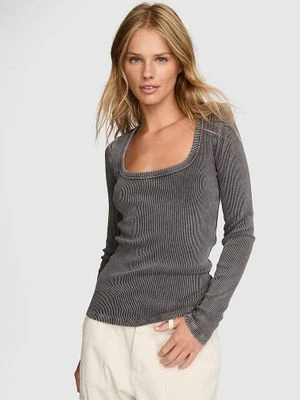 Prążkowana koszulka Vintage z dekoltem typu scoop i długim rękawem Victoria's Secret