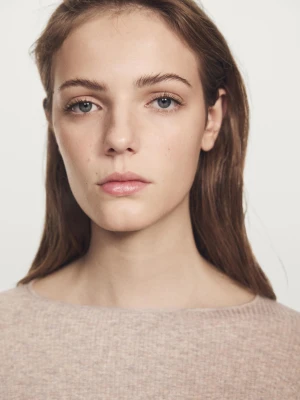 Prążkowana Koszulka Z Długim Rękawem - Beżowy Pop - - Massimo Dutti - Kobieta