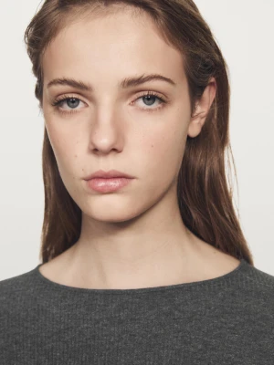 Prążkowana Koszulka Z Długim Rękawem - Szary Melanżowy - - Massimo Dutti - Kobieta