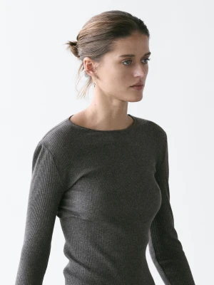 Prążkowana Koszulka Z Długim Rękawem - Szary Melanżowy - - Massimo Dutti - Kobieta