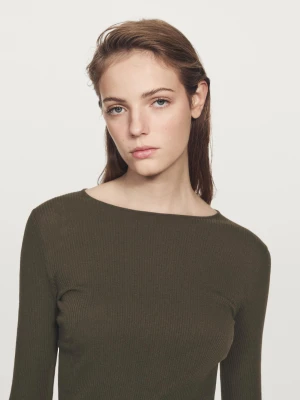 Prążkowana Koszulka Z Długim Rękawem - Zielony - - Massimo Dutti - Kobieta