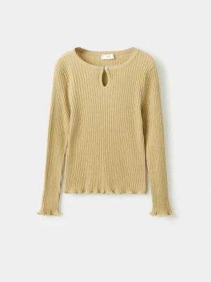 Prążkowana koszulka z długimi rękawami oliwkowozielony - Dzieci - lata - MANGO KIDS