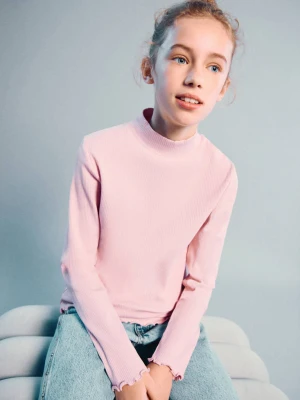 Prążkowana koszulka z długimi rękawami różowy - Dzieci - lata - MANGO KIDS