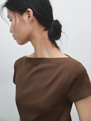 Prążkowana Koszulka Ze 100% Bawełny - Brązowy - - Massimo Dutti - Kobieta