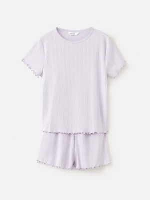 Prążkowana piżama z krótkimi nogawkami liliowy - Dzieci - lata - MANGO KIDS