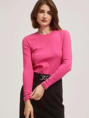 Prążkowana różowa bluzka damska z długim rękawem Moodo