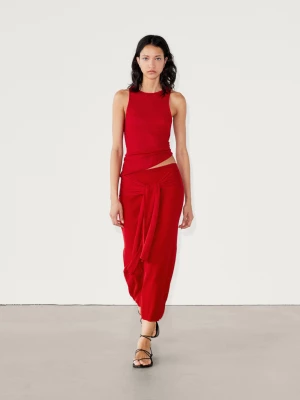 Prążkowana Spódnica Z Wiązaniem Do Dwuczęściowego Kompletu - Czerwony - - Massimo Dutti - Kobieta