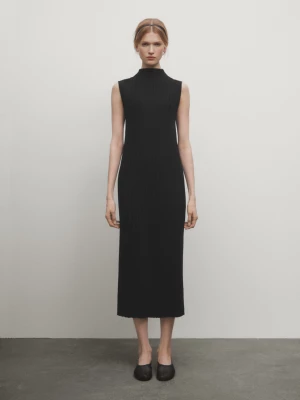 Prążkowana Sukienka Średniej Długości Z Dzianiny - Czarny - - Massimo Dutti - Kobieta