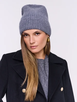 Prążkowana szara czapka merino z dodatkiem kaszmiru TARANKO