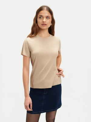 Prążkowany beżowy t-shirt Top Secret