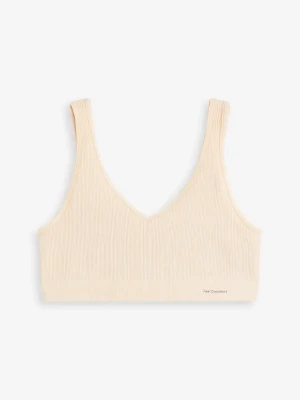 Prążkowany bezszwowy biustonosz bustier z kolekcji Feel Comfort BonPrix beżowy