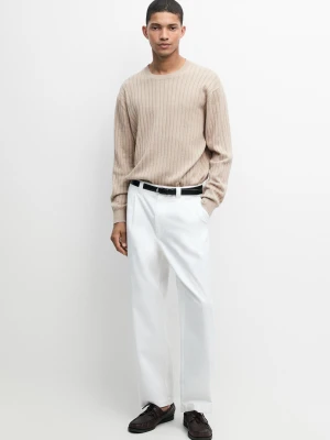 Prążkowany Dzianinowy Sweter Ze 100% Bawełny - Zielonkawy - Massimo Dutti - Male