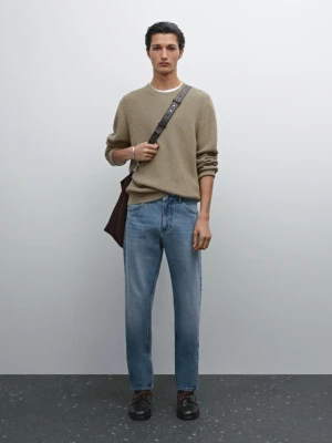 Prążkowany Dzianinowy Sweter Ze 100% Bawełny - Zielony - - Massimo Dutti - Mężczyzna