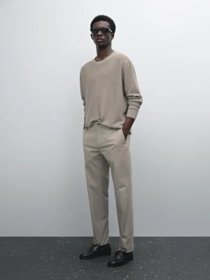 Prążkowany Dzianinowy Sweter Ze 100% Lnu - Beżowy - - Massimo Dutti - Mężczyzna