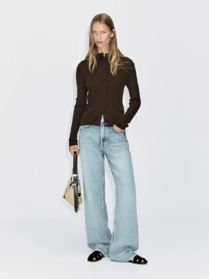 Prążkowany Kardigan Z Mieszanki Wełny - Brązowy - - Massimo Dutti - Kobieta