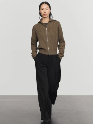 Prążkowany Kardigan Ze 100% Kaszmiru - Szarobrązowy - Massimo Dutti - Female