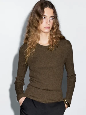 Prążkowany Sweter Z Dzianiny Z Mieszanki Wełny - Szarobrązowy - - Massimo Dutti - Female