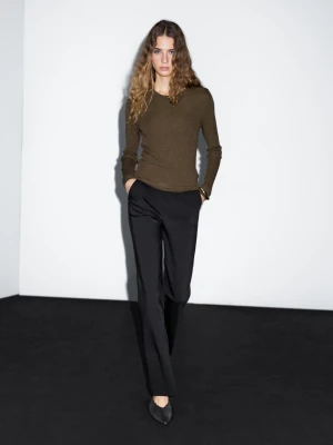 Prążkowany Sweter Z Dzianiny Z Mieszanki Wełny - Szarobrązowy - - Massimo Dutti - Kobieta