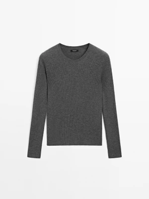 Prążkowany Sweter Z Dzianiny Z Mieszanki Wełny - Szary Średni - - Massimo Dutti - Kobieta
