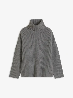Prążkowany sweter z golfem BonPrix szary