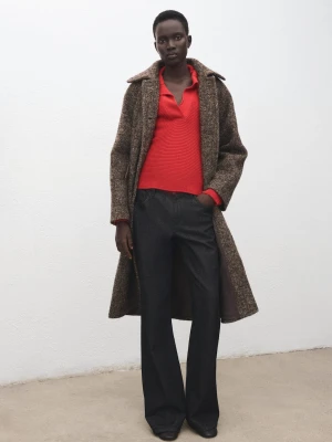 Prążkowany sweter z kołnierzykiem polo czerwony - Kobieta - - MANGO