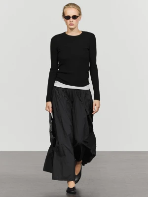 Prążkowany Sweter Z Okrągłym Dekoltem - Czarny - Massimo Dutti - Female