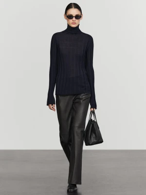 Prążkowany Sweter Z Półgolfem - Granatowy - Massimo Dutti - Female