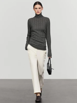 Prążkowany Sweter Z Półgolfem - Szary Średni - Massimo Dutti - Female