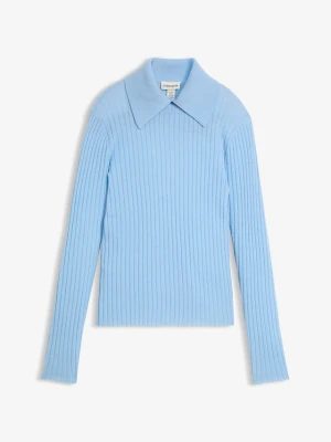 Prążkowany sweter z wełny merino BonPrix niebieski