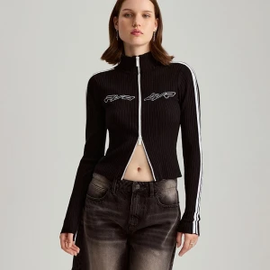 Prążkowany sweter zapinany na zamek czarny House