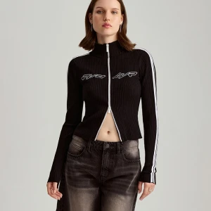 Prążkowany sweter zapinany na zamek czarny House