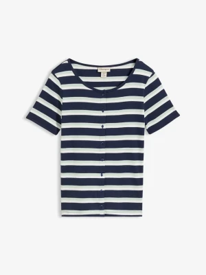 Prążkowany T-shirt z bawełny organicznej BonPrix niebieski