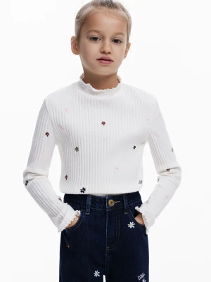 Prążkowany t-shirt z haftami Desigual