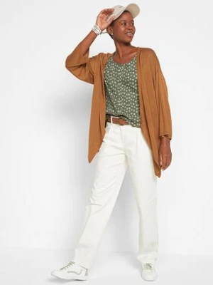 Prążkowany T-shirt z kwiatowym nadrukiem, półdługie rękawy bonprix